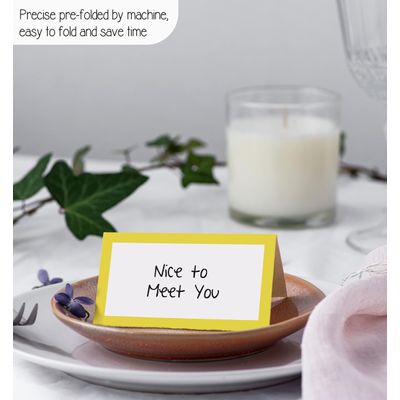 Pacote com 24 Cartões Tipo Tenda Sólidos para Mesa, Cartões de Lugar para Casamento, Ação de Graças, Natal, Buffet (Amarelo) - Inkdotpot 10,16 Cm × 8,89 Cm / Amarelo