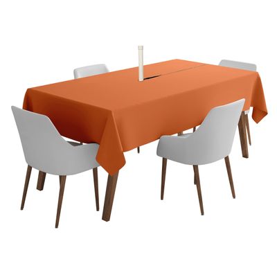 Toalha de Mesa Impermeável Interno/Externo, Capa de Mesa Primavera/Verão para Mesa Circular do Quintal/Churrasco/Piquenique - Vargottam 147,32 Cm × 259 Cm – Com Furo Para Guarda-Sol / Vermelho