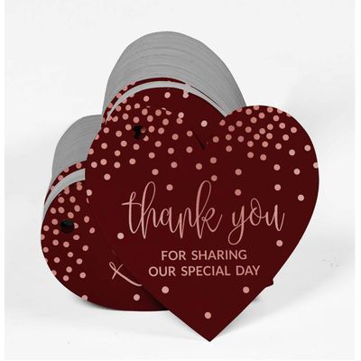 Tag Metalizada Obrigado por Compartilhar Nosso Dia Especial - Chá de Panela/Chá de Bebê/Aposentadoria/Casamento/Aniversário - Inkdotpot 100 Etiquetas Metalizadas / Vermelho - Ouro Rosé