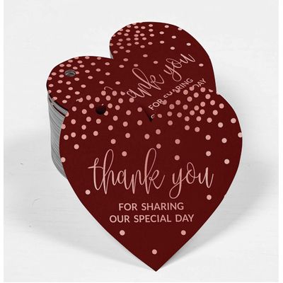 Tag Metalizada Obrigado por Compartilhar Nosso Dia Especial - Chá de Panela/Chá de Bebê/Aposentadoria/Casamento/Aniversário - Inkdotpot 100 Etiquetas Metalizadas / Vermelho - Ouro Rosé
