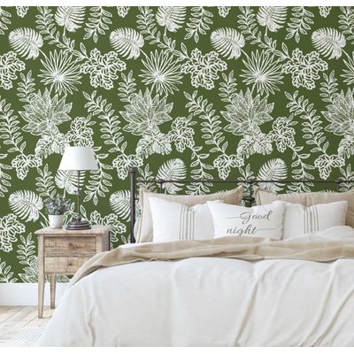 Papel de Parede Folhagem Tropical Verde, Vinil Autoadesivo, Adesivo Decorativo para Parede, Fácil DIY para Quarto, Sala, Armários - S4Sassy 63,5 cm (L) × 304,8 cm (C) / Verde - Vinil Liso