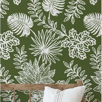 Papel de Parede Folhagem Tropical Verde, Vinil Autoadesivo, Adesivo Decorativo para Parede, Fácil DIY para Quarto, Sala, Armários - S4Sassy 63,5 cm (L) × 304,8 cm (C) / Verde - Vinil Liso
