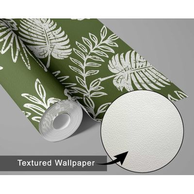 Papel de Parede Folhagem Tropical Verde, Vinil Autoadesivo, Adesivo Decorativo para Parede, Fácil DIY para Quarto, Sala, Armários - S4Sassy 63,5 cm (L) × 152,4 cm (C) / Verde - Vinil Texturizado
