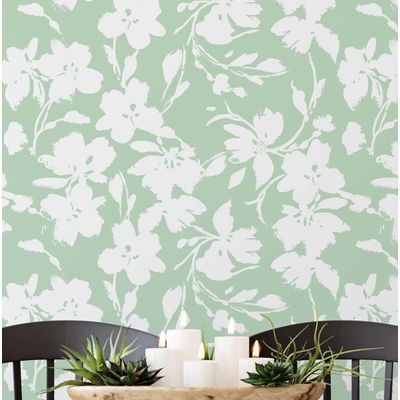 Papel de Parede Vinílico Autoadesivo Estampa Floral Chique, À Prova D'Água, Removível, Verde, Para Quartos, Locação e Armários - S4Sassy 63,5 cm (L) × 304,8 cm (C) / Verde - Vinil Liso