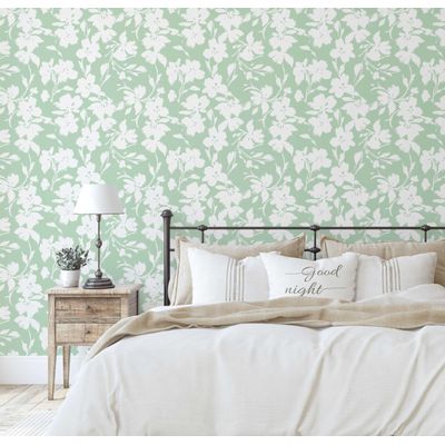 Papel de Parede Vinílico Autoadesivo Estampa Floral Chique, À Prova D'Água, Removível, Verde, Para Quartos, Locação e Armários - S4Sassy 63,5 cm (L) × 304,8 cm (C) / Verde - Vinil Liso