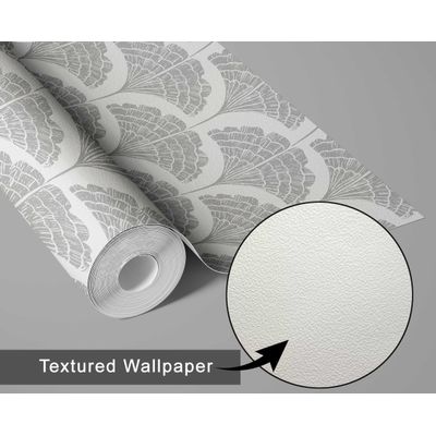 Papel de Parede Vinílico Autoadesivo Folha Leque Chique Impermeável Cinza Removível Para Quartos, Salas, Locatários e Armários - S4Sassy 63,5 cm (L) × 914,4 cm (C) / Cinza - Vinil Texturizado