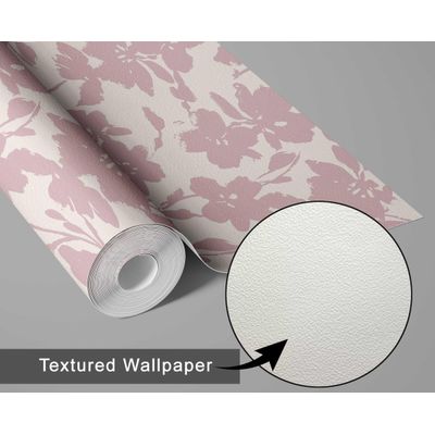 Papel de Parede Vinílico Autoadesivo Estampa Floral Chic Rosa Impermeável Removível para Quartos, Espaços de Inquilinos, Armários - S4Sassy 63,5 cm (L) × 152,4 cm (C) / Rosa - Vinil Texturizado