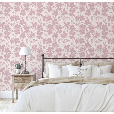 Papel de Parede Vinílico Autoadesivo Estampa Floral Chic Rosa Impermeável Removível para Quartos, Espaços de Inquilinos, Armários - S4Sassy 63,5 cm (L) × 152,4 cm (C) / Rosa - Vinil Texturizado