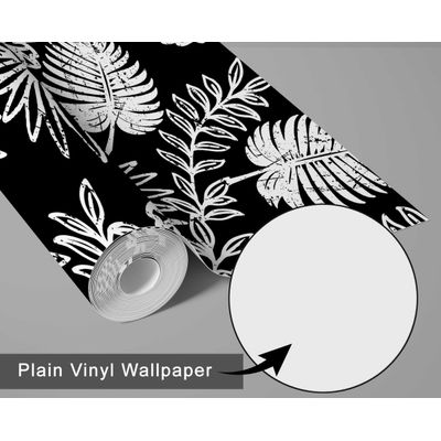 Papel de Parede Folha Tropical Preto, Vinil Autoadesivo Decorativo, DIY Fácil para Quarto, Sala e Armários - S4Sassy 63,5 cm (L) × 304,8 cm (C) / Preto - Vinil Liso
