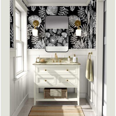 Papel de Parede Folha Tropical Preto, Vinil Autoadesivo Decorativo, DIY Fácil para Quarto, Sala e Armários - S4Sassy 63,5 cm (L) × 304,8 cm (C) / Preto - Vinil Liso