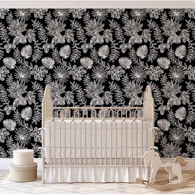 Papel de Parede Folha Tropical Preto, Vinil Autoadesivo Decorativo, DIY Fácil para Quarto, Sala e Armários - S4Sassy 63,5 cm (L) × 304,8 cm (C) / Preto - Vinil Liso