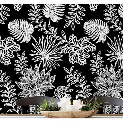 Papel de Parede Folha Tropical Preto, Vinil Autoadesivo Decorativo, DIY Fácil para Quarto, Sala e Armários - S4Sassy 63,5 cm (L) × 304,8 cm (C) / Preto - Vinil Liso