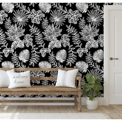 Papel de Parede Folha Tropical Preto, Vinil Autoadesivo Decorativo, DIY Fácil para Quarto, Sala e Armários - S4Sassy 63,5 cm (L) × 609,6 cm (C) / Preto - Vinil Liso