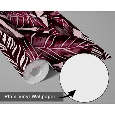 Papel de Parede Folhagem Tropical Vermelho, Vinil Autoadesivo Decorativo, Fácil (Faça Você Mesmo) para Quarto e Sala de Estar - S4Sassy 63,5 cm (L) × 304,8 cm (C) / Vermelho - Vinil Liso