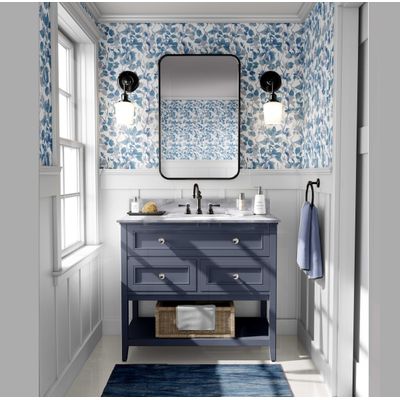Papel de Parede Vinílico Autoadesivo Floral Chique Impermeável, Removível, Azul para Quartos, Salas, Espaços Alugados e Armários - S4Sassy 63,5 cm (L) × 304,8 cm (C) / Azul - Vinil Liso