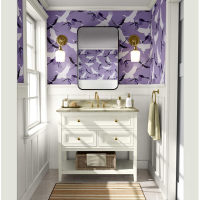 Papel de Parede Vinílico Autocolante Removível Roxo com Garças Voando, Impermeável, para Quartos, Salas e Armários - S4Sassy 63,5 cm (L) × 609,6 cm (C) / Roxo - Vinil Liso