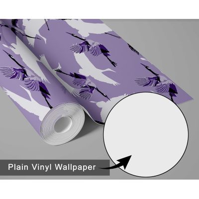 Papel de Parede Vinílico Autocolante Removível Roxo com Garças Voando, Impermeável, para Quartos, Salas e Armários - S4Sassy 63,5 cm (L) × 609,6 cm (C) / Roxo - Vinil Liso
