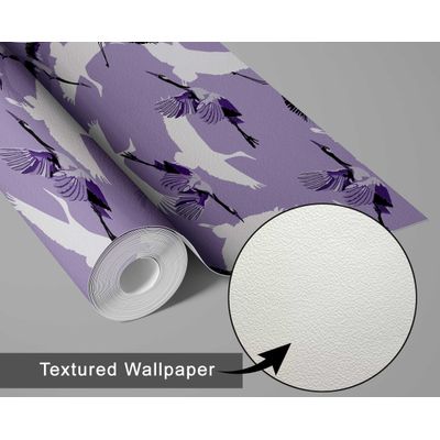 Papel de Parede Vinílico Autocolante Removível Roxo com Garças Voando, Impermeável, para Quartos, Salas e Armários - S4Sassy 63,5 cm (L) × 152,4 cm (C) / Roxo - Vinil Texturizado
