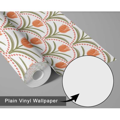Papel Vinílico Autoadesivo À Prova d'Água Estampa Arco de Tulipas Chique Laranja para Quartos, Ambientes Alugados e Armários - S4Sassy 63,5 cm (L) × 304,8 cm (C) / Laranja - Vinil Liso