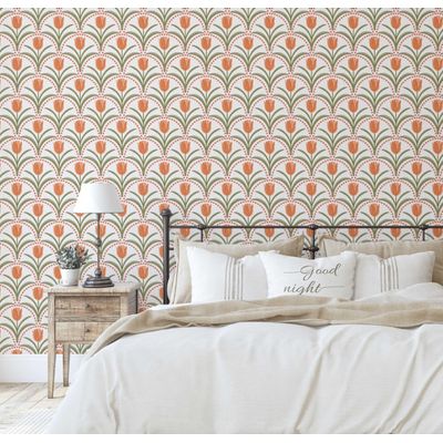 Papel Vinílico Autoadesivo À Prova d'Água Estampa Arco de Tulipas Chique Laranja para Quartos, Ambientes Alugados e Armários - S4Sassy 63,5 cm (L) × 304,8 cm (C) / Laranja - Vinil Liso