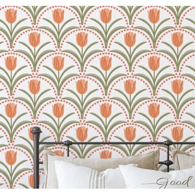 Papel Vinílico Autoadesivo À Prova d'Água Estampa Arco de Tulipas Chique Laranja para Quartos, Ambientes Alugados e Armários - S4Sassy 63,5 cm (L) × 304,8 cm (C) / Laranja - Vinil Liso