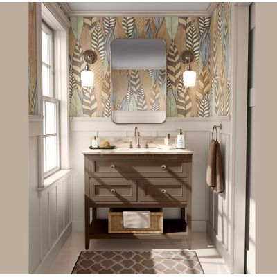 Papel de Parede Prado Botânico Marrom Autoadesivo, Decoração DIY Fácil Para Quarto Estilo Fazenda, Sala, Armários e Espaços - S4Sassy 63,5 cm (L) × 304,8 cm (C) / Marrom - Vinil Liso