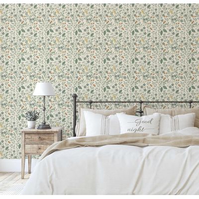 Papel de Parede Vinílico Autocolante Estampa Floral de Trepadeira Impermeável - Verde, para Quartos, Espaços de Locação, Armários - S4Sassy 63,5 cm (L) × 152,4 cm (C) / Verde - Vinil Liso