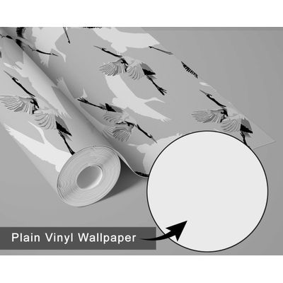 Papel de Parede Vinílico Autoadesivo Removível Impermeável, Estampa Garças Voando Chic Cinza para Quartos, Salas, Armários - S4Sassy 63,5 cm (L) × 304,8 cm (C) / Cinza - Vinil Liso