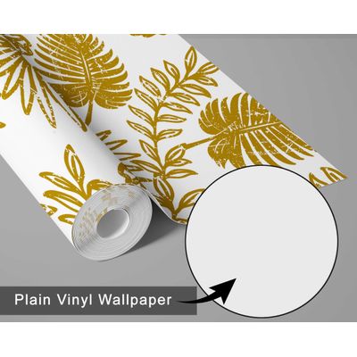 Papel de Parede Vinílico Autoadesivo com Folhas Tropicais Amarelas, Decoração DIY Fácil para Quarto, Sala, Armários - S4Sassy 63,5 cm (L) × 304,8 cm (C) / Amarelo - Vinil Liso