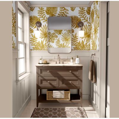 Papel de Parede Vinílico Autoadesivo com Folhas Tropicais Amarelas, Decoração DIY Fácil para Quarto, Sala, Armários - S4Sassy 63,5 cm (L) × 304,8 cm (C) / Amarelo - Vinil Liso