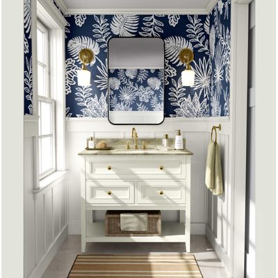 Papel de Parede Folha Tropical Azul, Vinil Autoadesivo, Revestimento Decorativo, Decoração DIY Fácil para Quarto, Sala, Armários - S4Sassy 63,5 cm (L) × 304,8 cm (C) / Azul - Vinil Liso