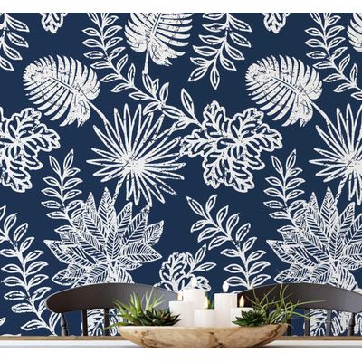 Papel de Parede Folha Tropical Azul, Vinil Autoadesivo, Revestimento Decorativo, Decoração DIY Fácil para Quarto, Sala, Armários - S4Sassy 63,5 cm (L) × 304,8 cm (C) / Azul - Vinil Liso