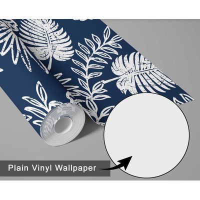 Papel de Parede Folha Tropical Azul, Vinil Autoadesivo, Revestimento Decorativo, Decoração DIY Fácil para Quarto, Sala, Armários - S4Sassy 63,5 cm (L) × 304,8 cm (C) / Azul - Vinil Liso