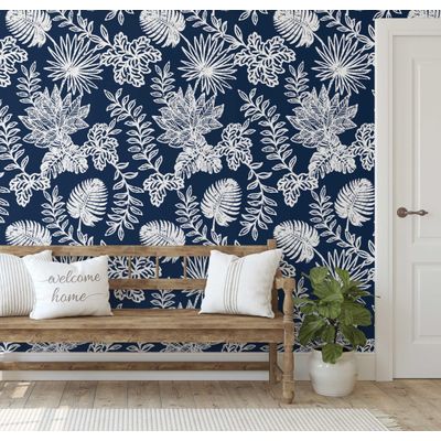 Papel de Parede Folha Tropical Azul, Vinil Autoadesivo, Revestimento Decorativo, Decoração DIY Fácil para Quarto, Sala, Armários - S4Sassy 63,5 cm (L) × 304,8 cm (C) / Azul - Vinil Liso