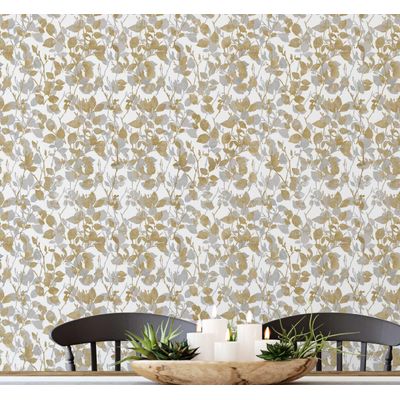 Papel Contact Vinílico Autoadesivo Floral Chique, À Prova d'Água - Bege, Removível para Quartos, Salas, Locatários e Armários - S4Sassy 63,5 cm (L) × 304,8 cm (C) / Bege - Vinil Liso