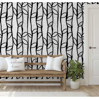 Papel de Parede Vinílico Autoadesivo Padrão Abstrato de Árvore Moderno, Preto, Revestimento Fácil para Quarto, Armários e Sala - S4Sassy 63,5 cm (L) × 609,6 cm (C) / Preto - Vinil Liso