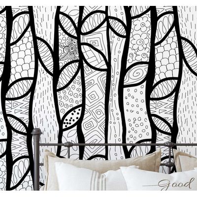 Papel de Parede Vinílico Autoadesivo Padrão Abstrato de Árvore Moderno, Preto, Revestimento Fácil para Quarto, Armários e Sala - S4Sassy 63,5 cm (L) × 609,6 cm (C) / Preto - Vinil Liso