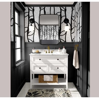 Papel de Parede Vinílico Autoadesivo Padrão Abstrato de Árvore Moderno, Preto, Revestimento Fácil para Quarto, Armários e Sala - S4Sassy 63,5 cm (L) × 609,6 cm (C) / Preto - Vinil Liso