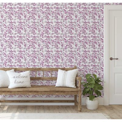 Papel de Parede Vinílico Autocolante Peel & Stick Floral Chic À Prova d'Água Rosa Removível Para Quartos, Salas e Armários - S4Sassy 63,5 cm (L) × 304,8 cm (C) / Rosa - Vinil Liso