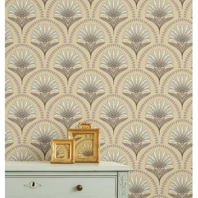 Papel de Parede Art Déco Leque/Árvore Bege, Vinil Autoadesivo, Envoltório Fácil DIY para Quarto Estilo Fazenda, Armários, Salas - S4Sassy 63,5 cm (L) × 304,8 cm (C) / Bege - Vinil Liso