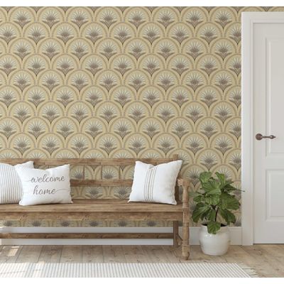Papel de Parede Art Déco Leque/Árvore Bege, Vinil Autoadesivo, Envoltório Fácil DIY para Quarto Estilo Fazenda, Armários, Salas - S4Sassy 63,5 cm (L) × 304,8 cm (C) / Bege - Vinil Liso