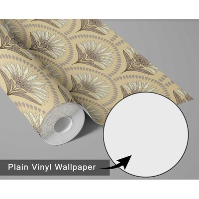 Papel de Parede Art Déco Leque/Árvore Bege, Vinil Autoadesivo, Envoltório Fácil DIY para Quarto Estilo Fazenda, Armários, Salas - S4Sassy 63,5 cm (L) × 304,8 cm (C) / Bege - Vinil Liso
