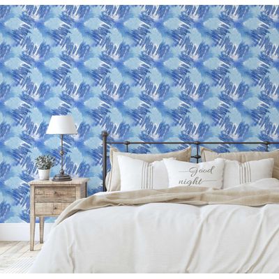Papel de Parede Pinceladas Artísticas em Azul, Vinil Autoadesivo, Revestimento Fácil de Aplicar para Quarto, Armários e Ambientes - S4Sassy 63,5 cm (L) × 914,4 cm (C) / Azul - Vinil Liso