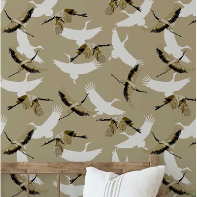 Papel de Parede Vinílico Autoadesivo Chique Grous em Voo à Prova d'Água Verde, Removível para Quarto, Sala e Armários - S4Sassy 63,5 cm (L) × 304,8 cm (C) / Verde - Vinil Liso