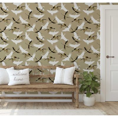 Papel de Parede Vinílico Autoadesivo Chique Grous em Voo à Prova d'Água Verde, Removível para Quarto, Sala e Armários - S4Sassy 63,5 cm (L) × 304,8 cm (C) / Verde - Vinil Liso