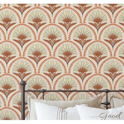 Papel de Parede Art Déco Fan Tree Bege, Vinil Autoadesivo, Aplicação Fácil DIY para Quarto Estilo Fazenda, Armários e Espaços - S4Sassy 63,5 cm (L) × 304,8 cm (C) / Bege - Vinil Liso