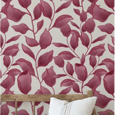 Papel de Parede Vinílico Autoadesivo Estampa Folha Chique Rosa À Prova d'Água Removível para Quartos, Salas e Armários - S4Sassy 63,5 cm (L) × 304,8 cm (C) / Rosa - Vinil Liso