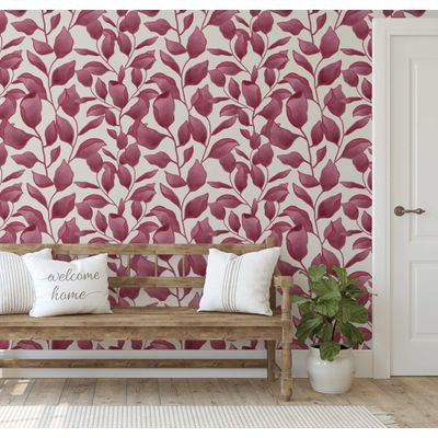 Papel de Parede Vinílico Autoadesivo Estampa Folha Chique Rosa À Prova d'Água Removível para Quartos, Salas e Armários - S4Sassy 63,5 cm (L) × 304,8 cm (C) / Rosa - Vinil Liso