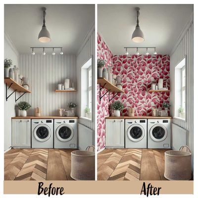Papel de Parede Vinílico Autoadesivo Estampa Folha Chique Rosa À Prova d'Água Removível para Quartos, Salas e Armários - S4Sassy 63,5 cm (L) × 304,8 cm (C) / Rosa - Vinil Liso