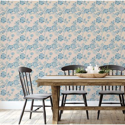 Papel Contact Vinílico Autoadesivo Removível Estilo Natureza, Impermeável, Estampa Esboço de Rosa para Paredes, Armários e Cômoda - S4sassy 63,5 cm (L) × 304,8 cm (C) / Azul - Vinil Liso